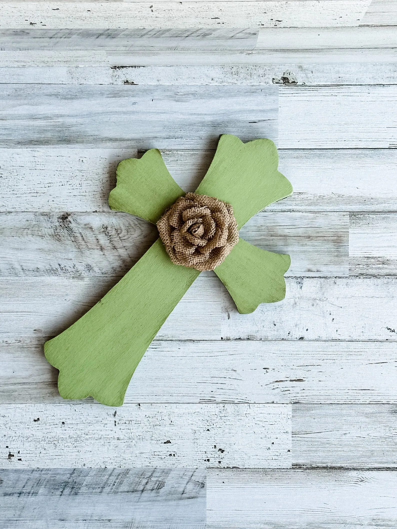 Wooden apple green wall hanging cross