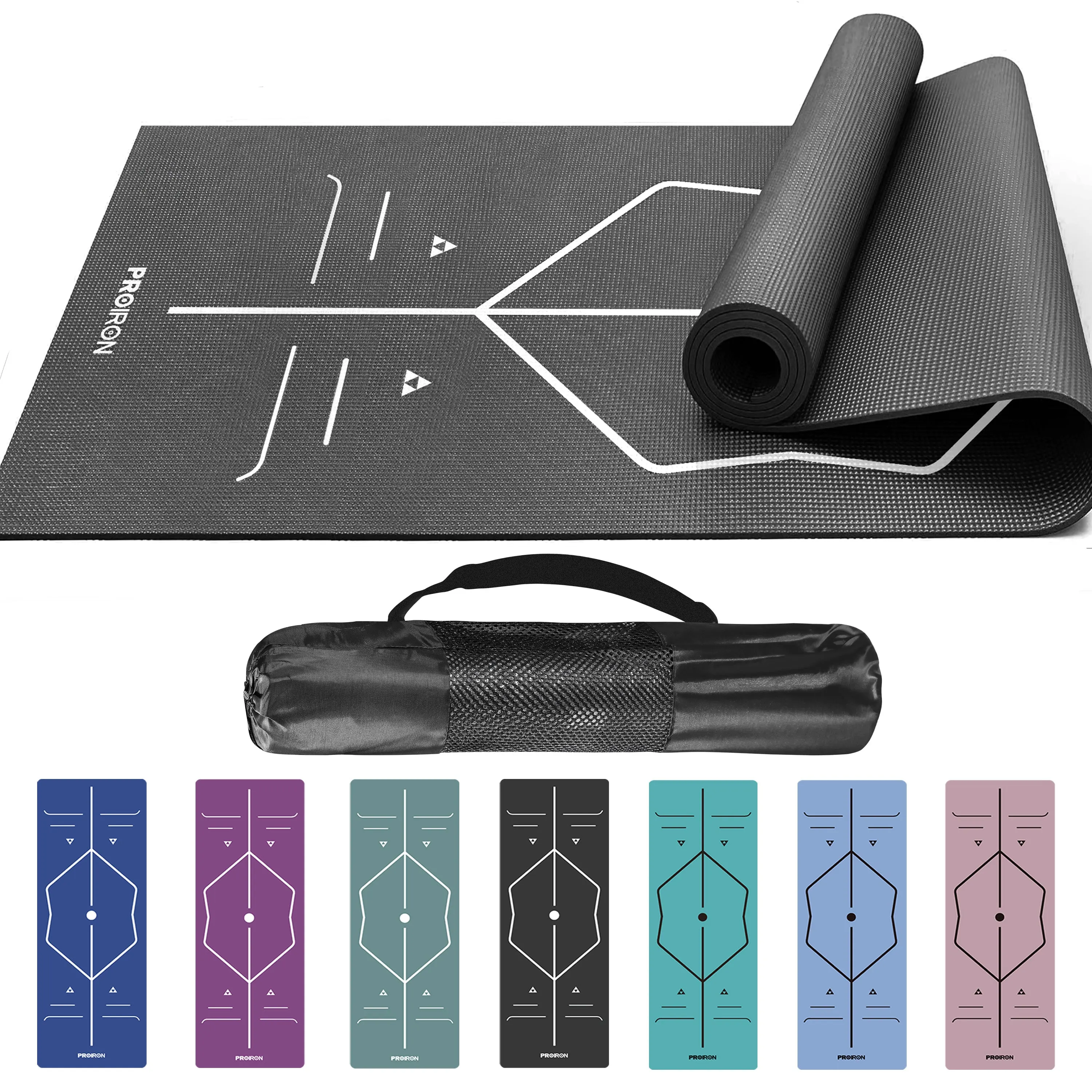 Yoga Mat with Alignment Marks - Carry Bag Included