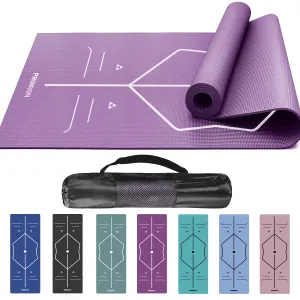 Yoga Mat with Alignment Marks - Carry Bag Included