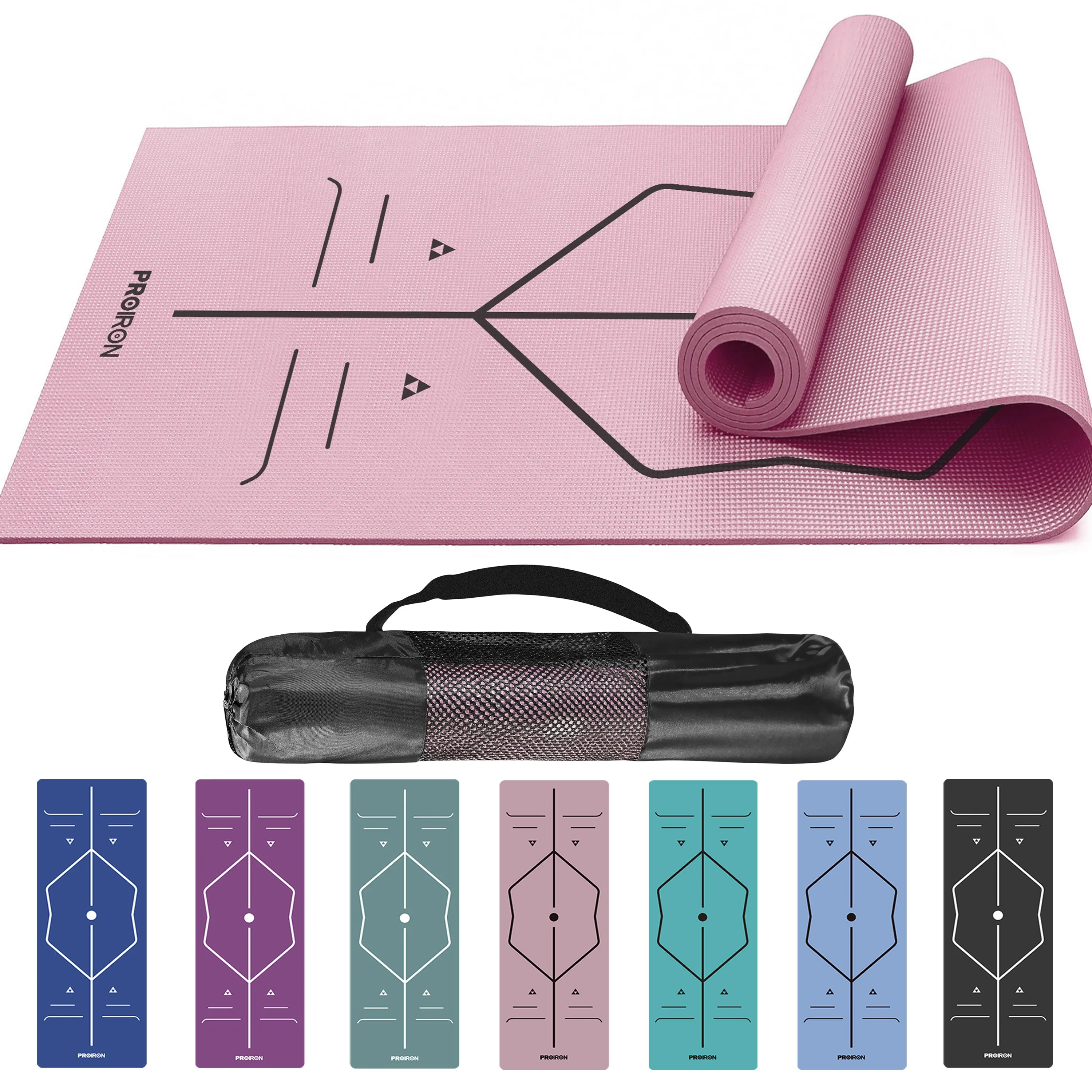 Yoga Mat with Alignment Marks - Carry Bag Included