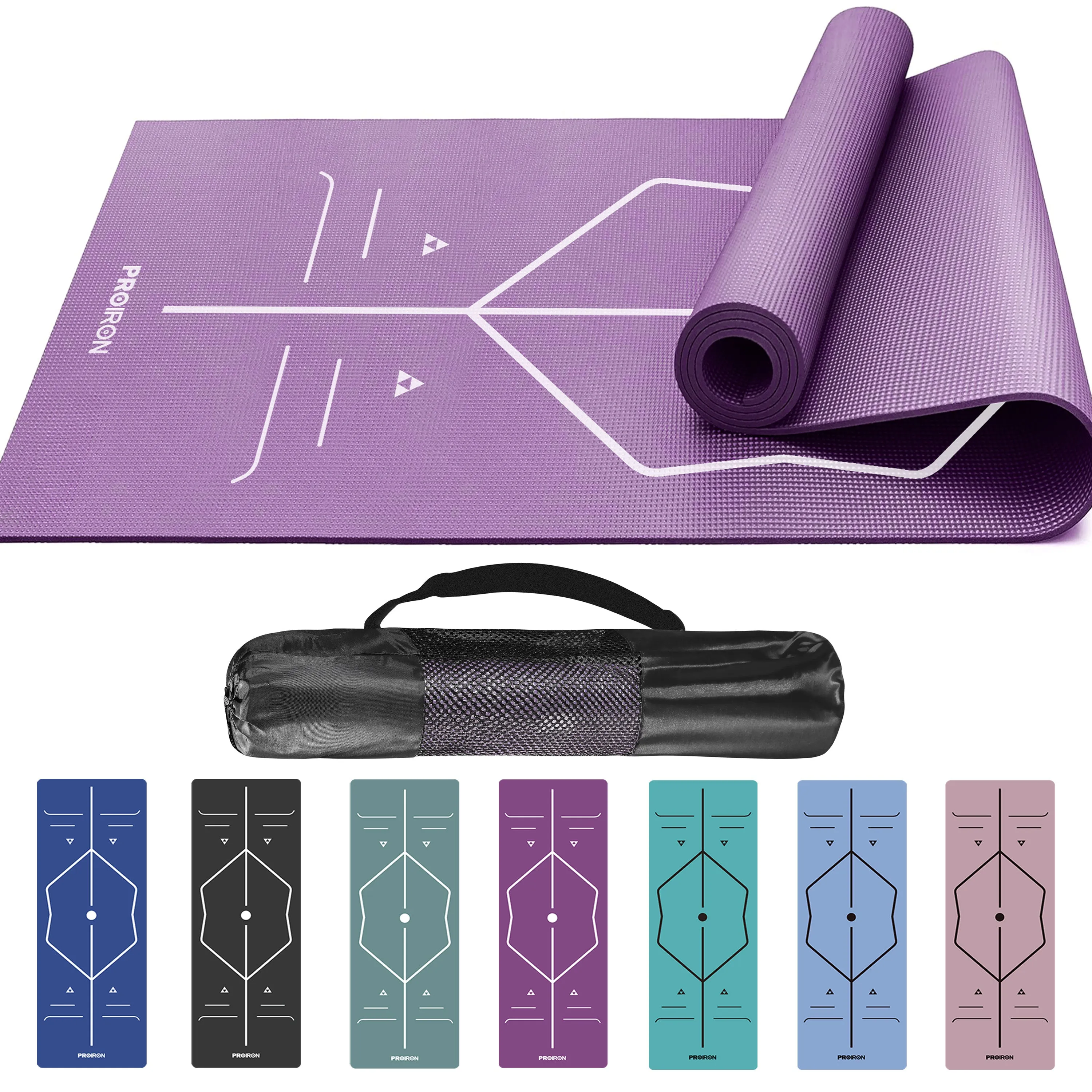 Yoga Mat with Alignment Marks - Carry Bag Included