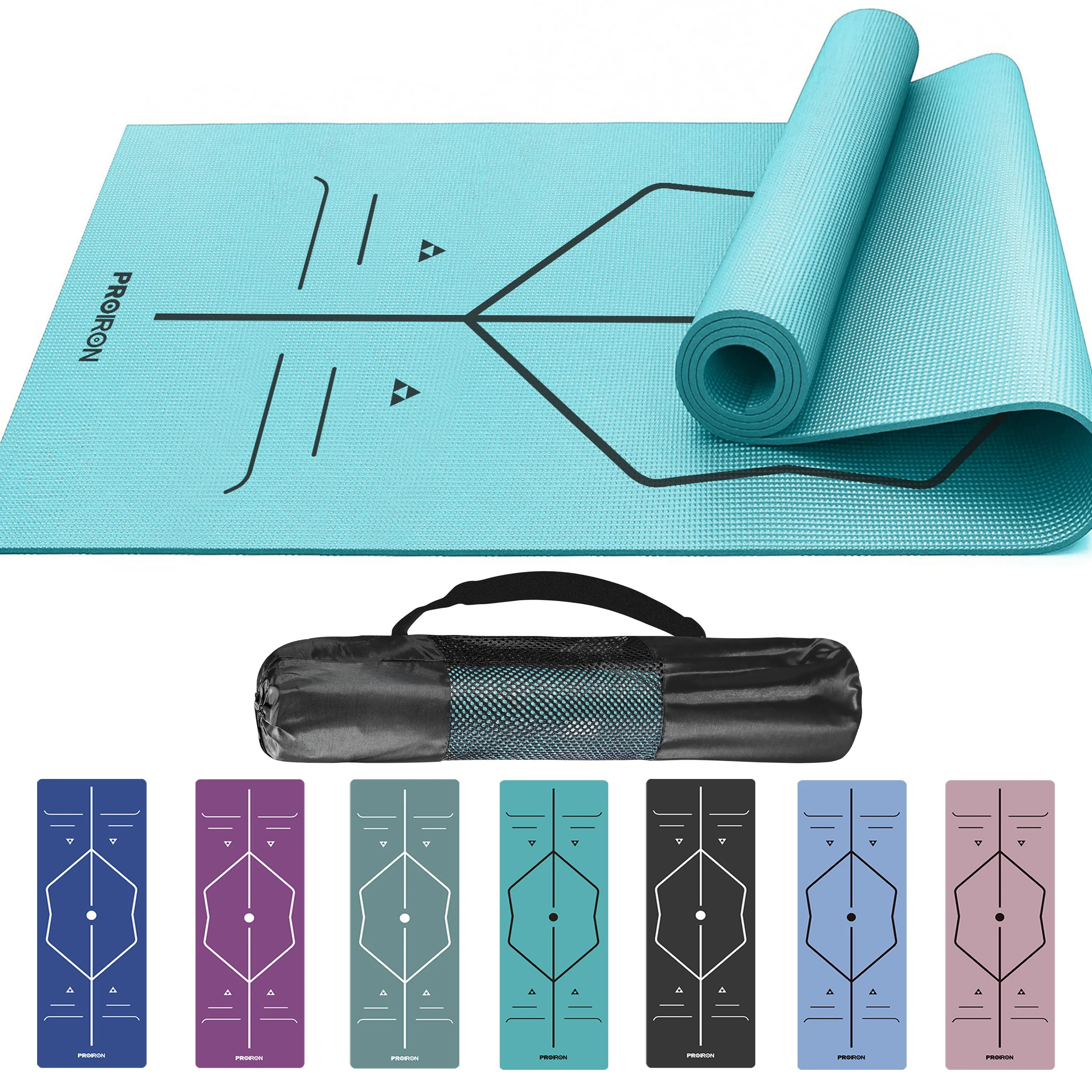 Yoga Mat with Alignment Marks - Carry Bag Included