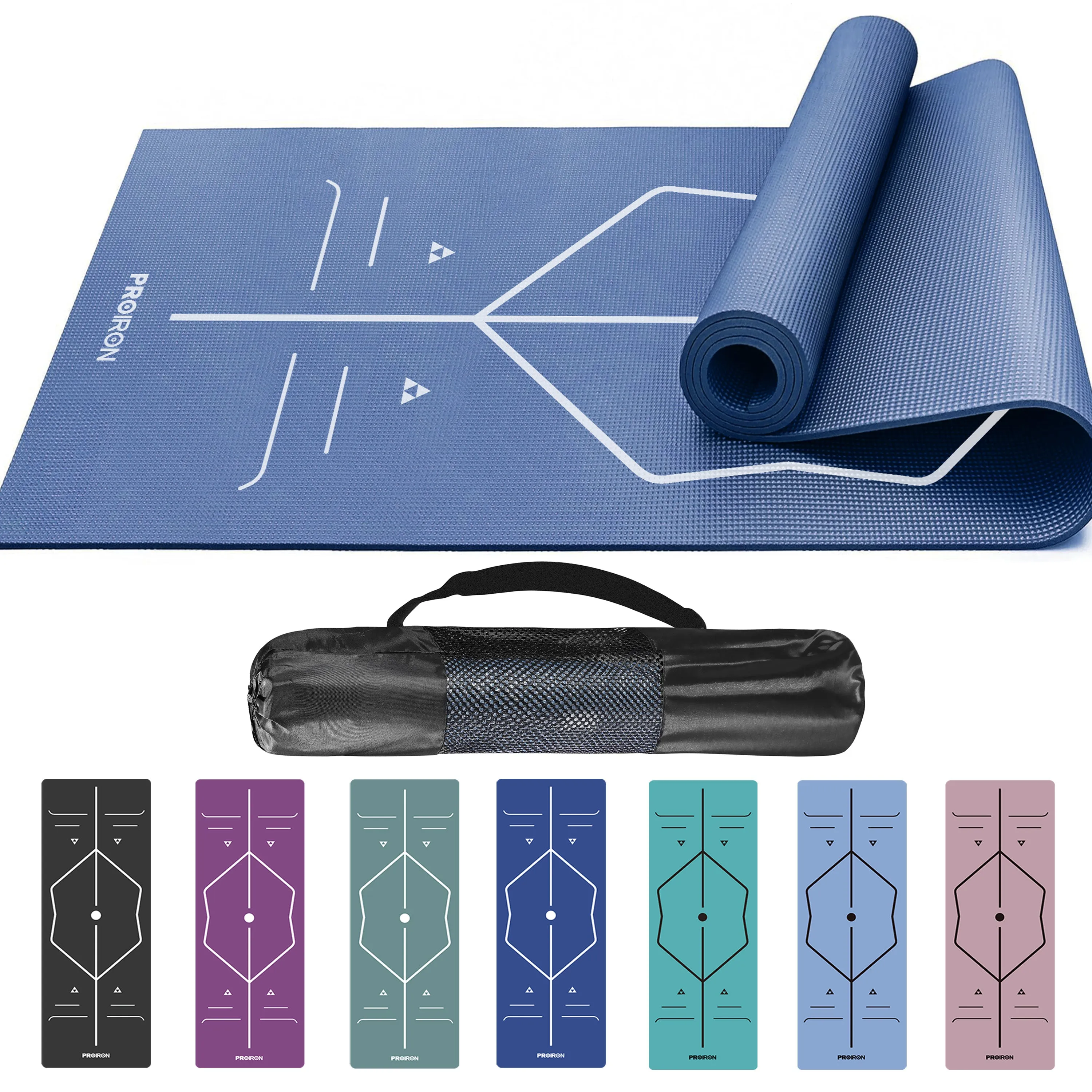 Yoga Mat with Alignment Marks - Carry Bag Included