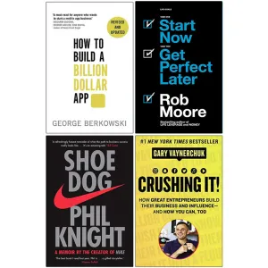 Zero to One, Start Now Get Perfect Later, Shoe Dog A Memoir by the Creator of Nike, [Hardcover] Crushing It 4 Books Collection Set